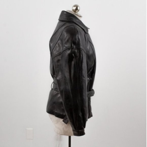 Vintage 80s Black Leather Jacket M Footballer Short Blazer Coat - Picture 5 of 14